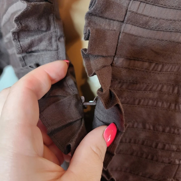 Lafayette 148 brown linen cotton ruffle blazer.  Women's size 14. - Picture 5 of 15